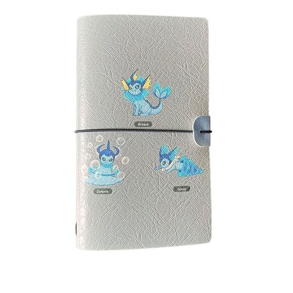 Vaporeon Pokémon Gray Faux Leather Reusable Travelers Notebook 8x4.5” - Picture 1 of 9